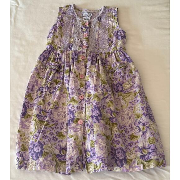 Cute Cornelloki Girls Floral Purple Dress Sz 2T Button Front Beaded w Pockets - Picture 1 of 1